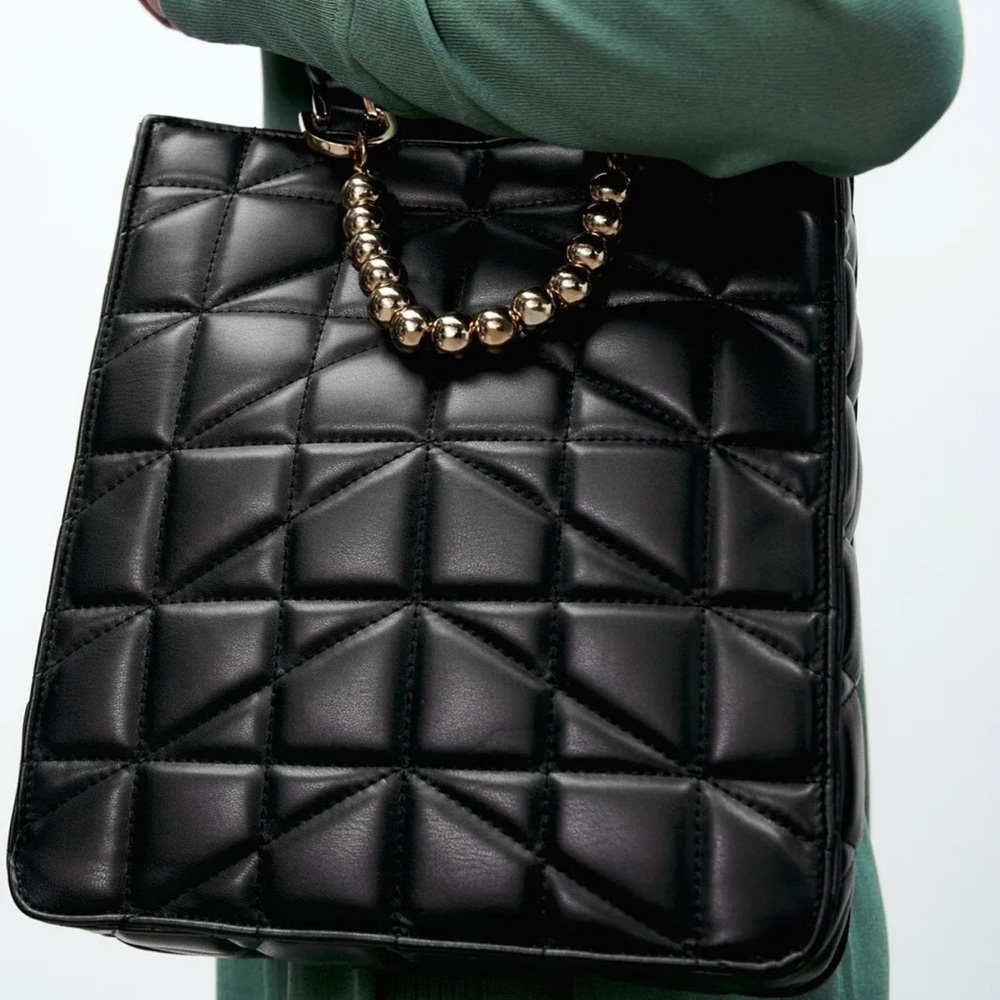 Zara Black Quilted Shopper Bag - Picture 9 of 10